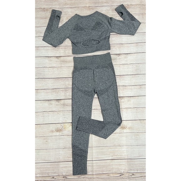 NEW‎ Women's Workout Set 2-Piece Gym Outfit | Crop Top + Leggings | Grey | Small - Picture 5 of 15